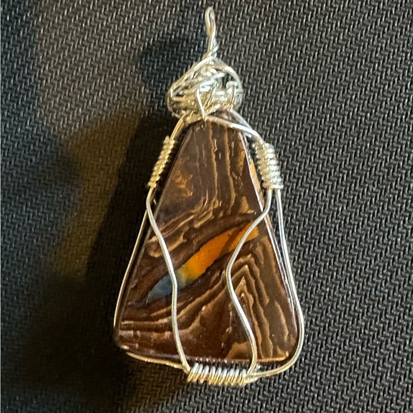 Artisan Sterling Silver Wrapped Brown Semi Precious  Stone Pendant - Picture 2 of 2